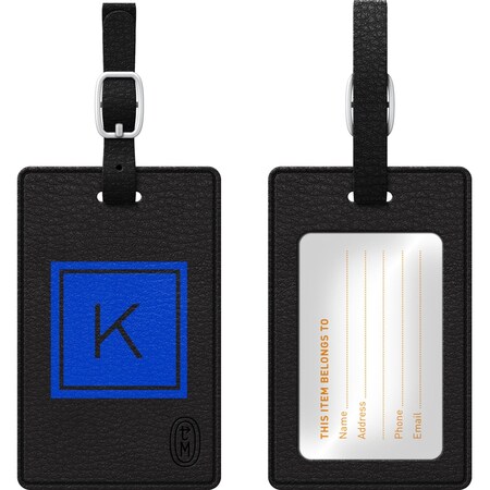 Centon Otm Monogram Black Leather Bag Tag, Inversed, Marine - K TAGV1BLK-M06M-K